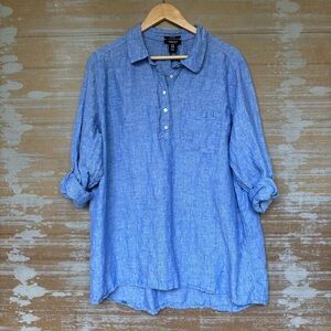 Jones & Co 100% Linen Popover Blouse Beachy Boho Classic Womens 1X